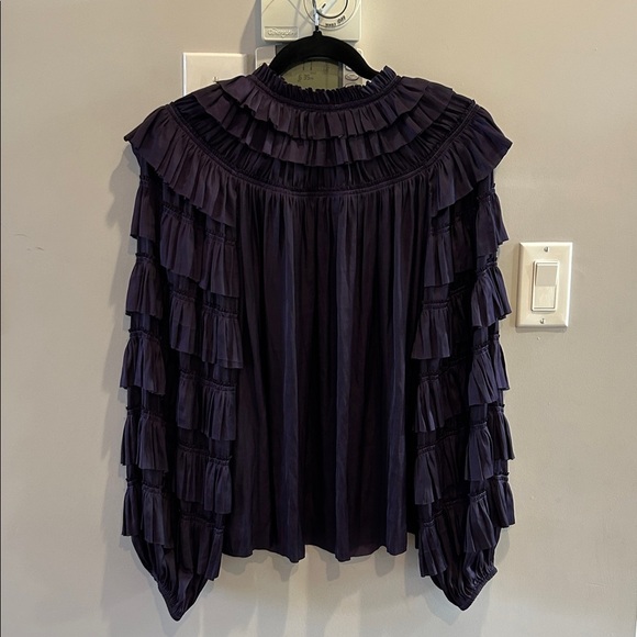 Ulla Johnson Loucy Tiered Sleeve Tie Blouse - Picture 9 of 13